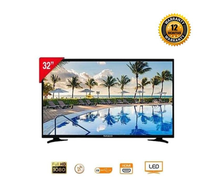 Nasco NAS-H32FB Digital Satellite LED TV - 32'' Black