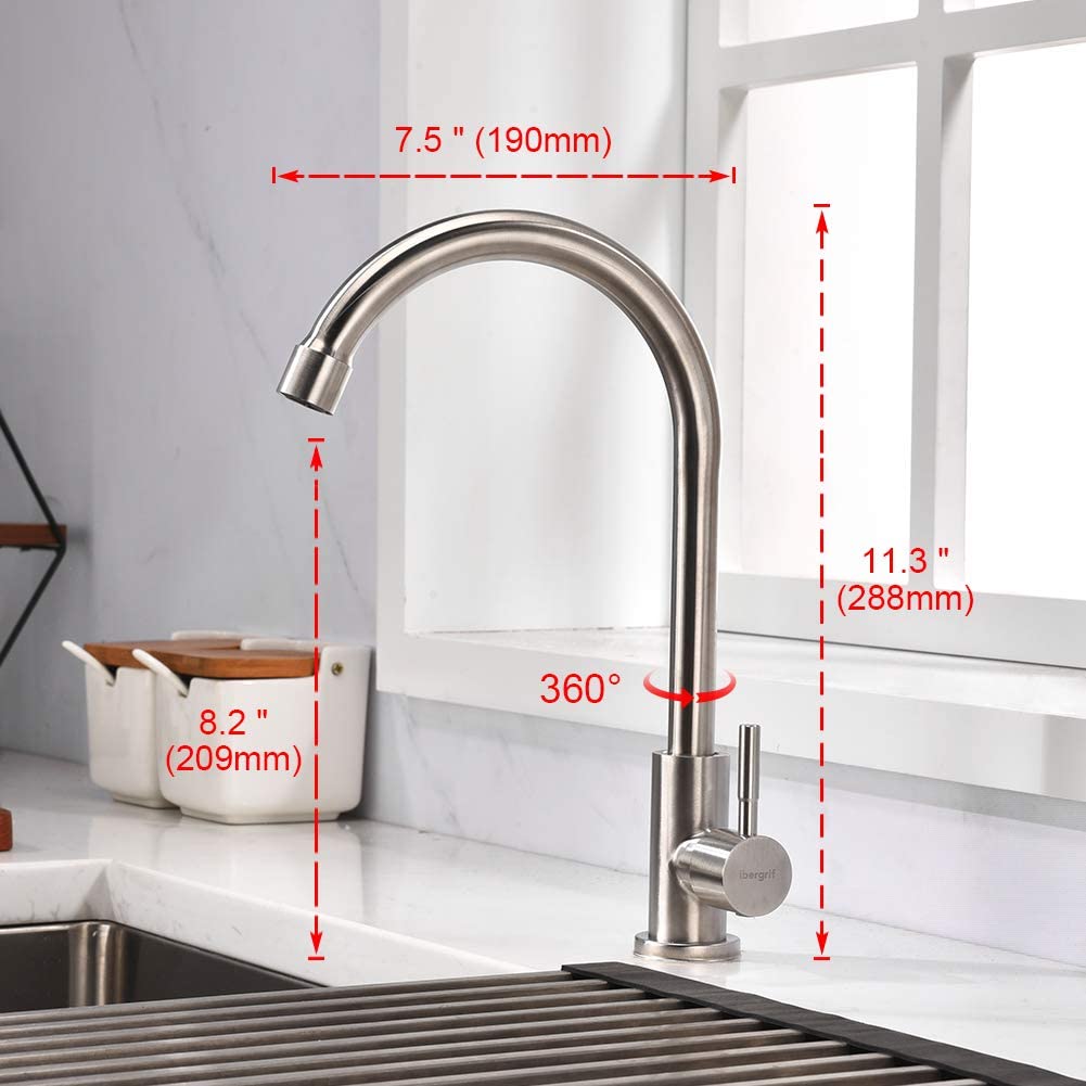 Kitchen Faucet, Cold Water Only Kitchen Taps, Sink Tap with 360°Swivel High Spout, Stainless Steel Tap for Kitchen water tap