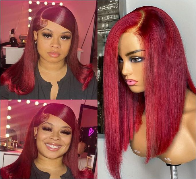 18'' Lace Front Wigs Human Hair Pre Plucked Glueless Transparent Frontal Lace Bob Wig Human Hair Straight Bob Wigs for Black Women with Baby Hair