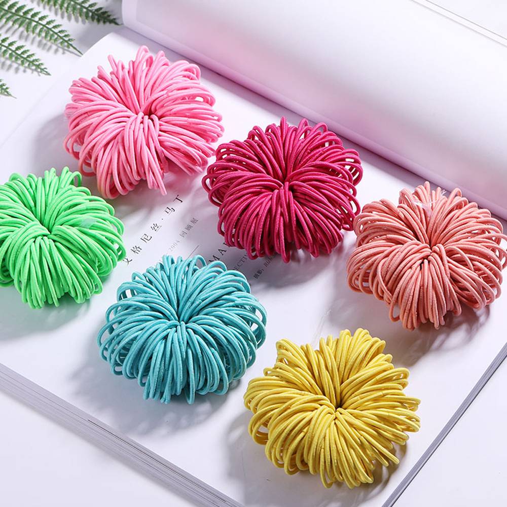 100 PCS/Lot 3 CM Candy Colors Nylon Rubber Bands for Girls Safe Elastic Hair Bands Ponytail Holder Kids Hair Accessories