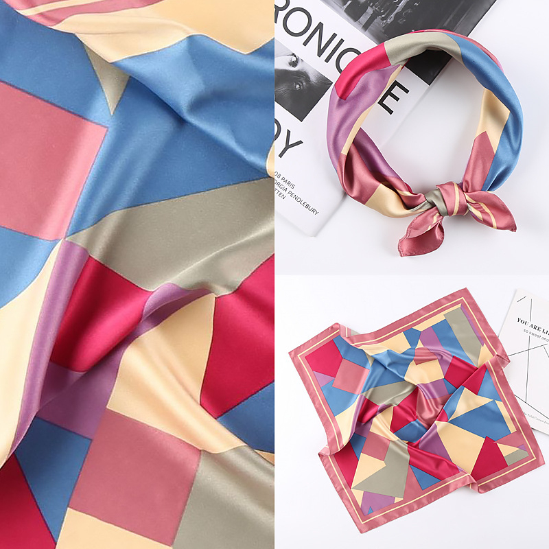 HH50-14 Chiffon Scarf Square Neck Scarf Handkerchief Retro Satin Ribbon Scarf for Women Girls 50*50cm