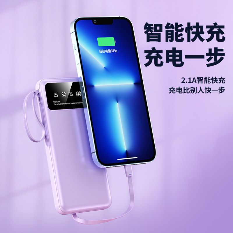 10000mAh Power Bank with 4in1 Built in Cables, Power Bank with LED Lamp Fast Charging USB C External Battery Pack Phone Charger with LED Display for iPhone, Samsung and Cell Phones