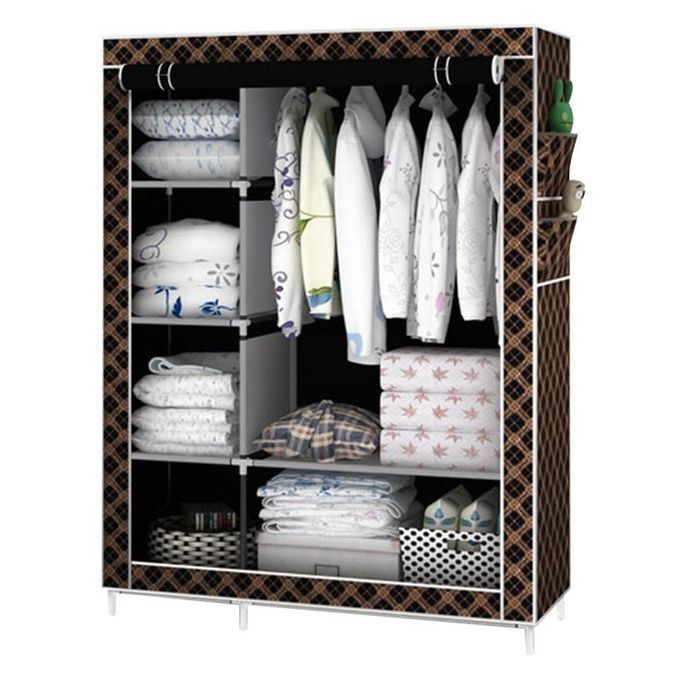 Portable Wardrobe With 2 Rolling Doors - Brown
