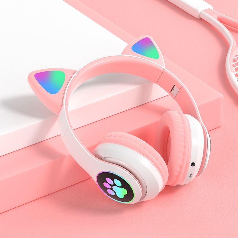 Wireless Bluetooth Headphones with Luminous Cat Ears - Cute Foldable Over-Ear Design with Microphone & Colorful LED Lights - [Color Options] - Ideal for Gaming, Music, and Perfect for Kids & Teens
