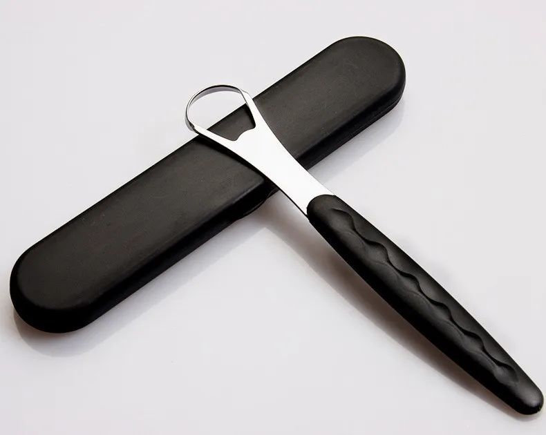 1pc Stainless Steel Tongue Scraper Cleaner for Oral Hygiene Tounge Scrapper Brush Remove Halitosis Tongue Coating Oral CareBlack