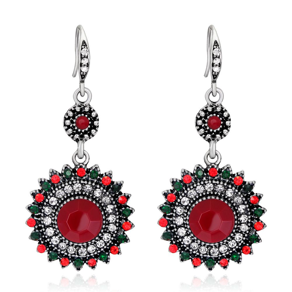 BA172 Bohemian Personality Polar Sun Flower Dripping Oil Drop Shaped Earrings Earrings with Earrings Pack Earrings for Women