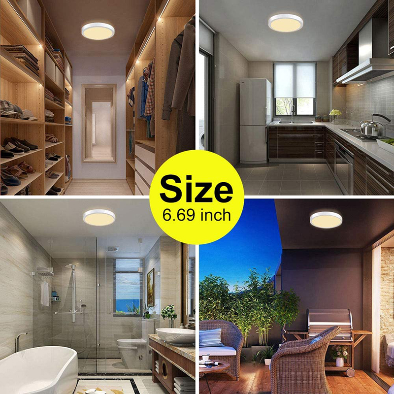  Glory lights LED Recessed Mount Panel Ceiling Light Fixtures - 6W 12W 18W 24W Tri-Color Dimming Flat Circular Surface Mount Downlight for Closet/Corridor/Staircase/Kitchen/Basement Lighting