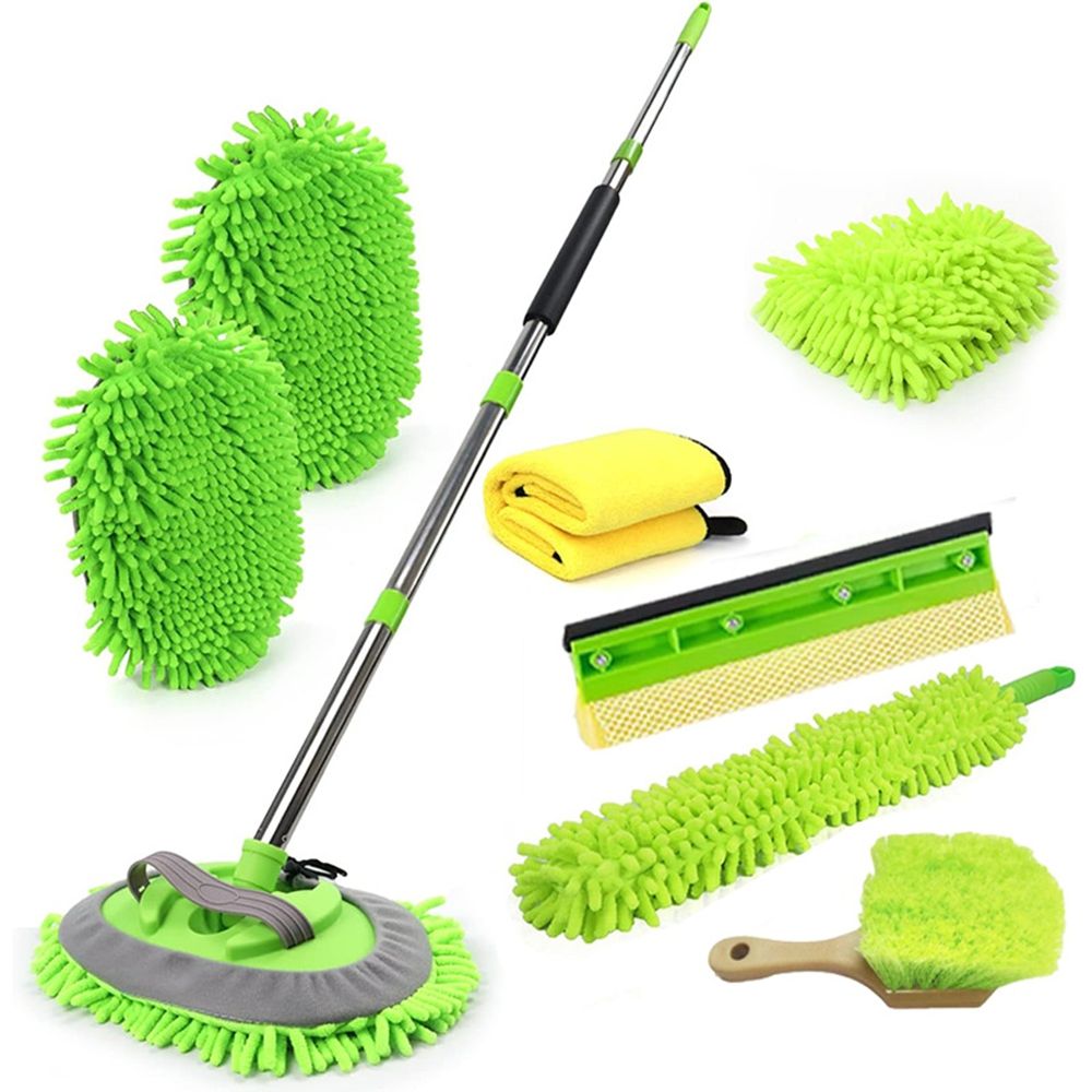 62'' Car Wash Brush with Long Handle Chenille Microfiber Car Wash Mop Mitt Car Cleaning Kit Windshield Window Squeegee Car Duster Microfiber Towels Wheel Tire Brush for Cars RV Truck Boat