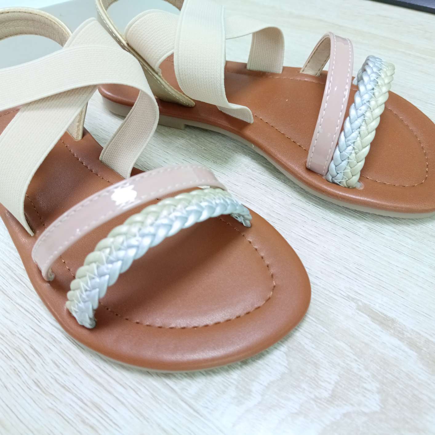 Children's Summer Elastic Band Pigtail Flat Sandals Lightweight Soft-Soled Sandals