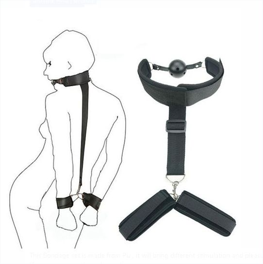 Genetic Sex Bondage Set Mouth tie and hand Cuff- Black