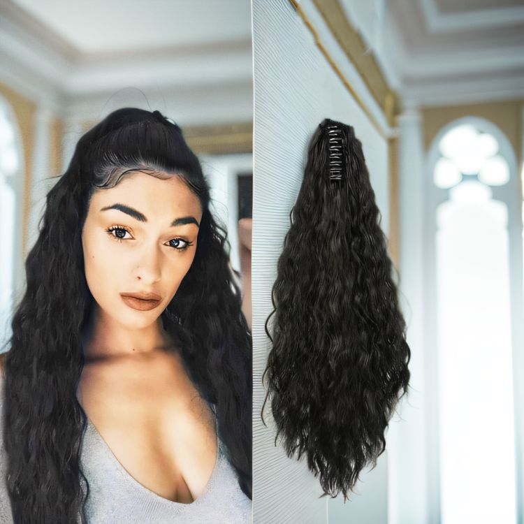 Wigs Wig European and American long curly hair ponytail Hair fluffy corn perm beard CRRSHOP Ponytail wig braid beauty care hair dressing black light brown