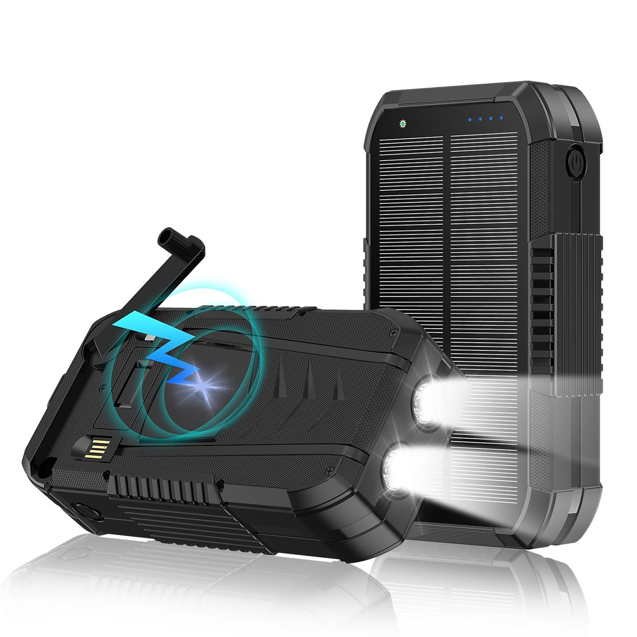 40000 mAh solar powered hand crank charger with built-in cable wireless charging PD 22.5W fast charging mobile power bank
