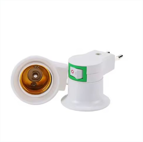 Lamp Base E27 LED Light Male Socket to EU Type Plug Adapter Converter for Bulb Holder with ON/OFF Button