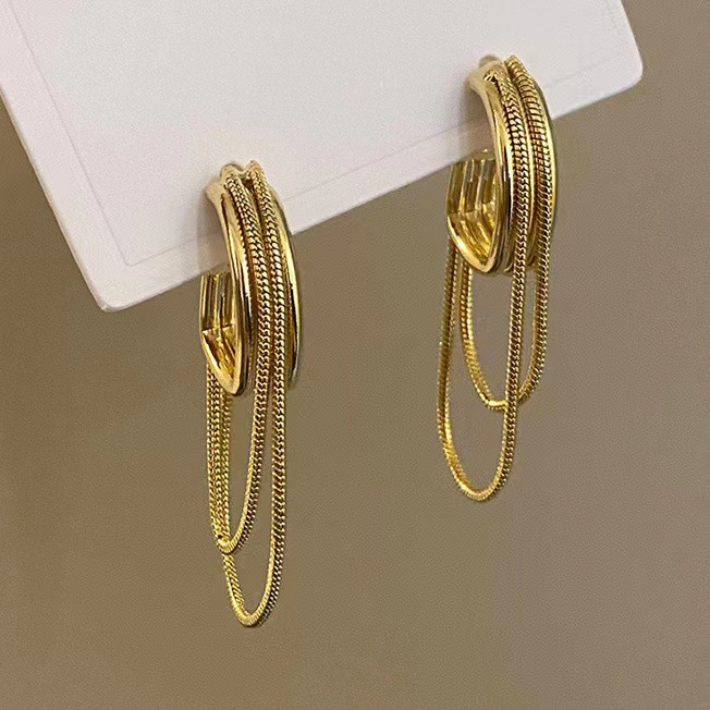 E3604 Women's New Chain Tassel Earrings Fashion Gold Earrings