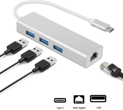 3 Ports Type C To USB 2.0 HUB USB C HUB Gigabit Ethernet Rj45 Lan Adapter