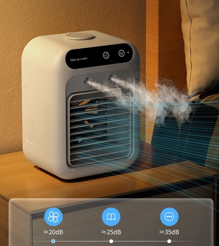 Portable Air Conditioners, USB Personal Mini Air Conditioner with 3-speed, Evaporative Air Cooler with Touch Screen, Portable AC unit Fan for Room, Tent, Bedroom, Car, RV, and Camping, Up and down speed adjustment + 9-blade spiral [strong wind] + double-head spray + charging and plugging, Mini Portable Rechargeable Air Conditioner Conditioning Fan Portable Low Noise