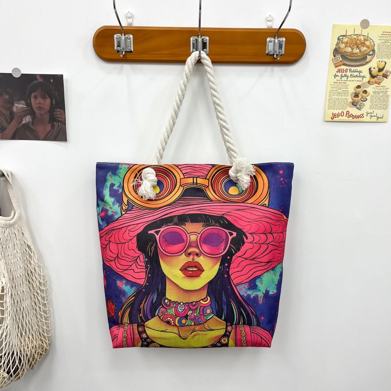 Miss DG Painting hand bag Cartoon canvas bag Large capacity Beauty Tote bag Shopping shoulder bag