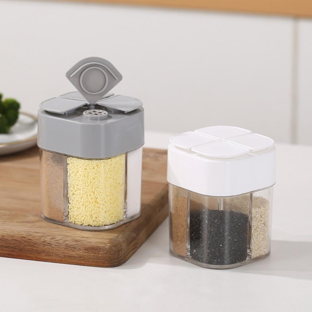 4 In 1 Clamshell Seasoning Box Portable Outdoor Barbecue Square Seasoning Bottle Kitchen Transparent Seasoning Jar Without Odor