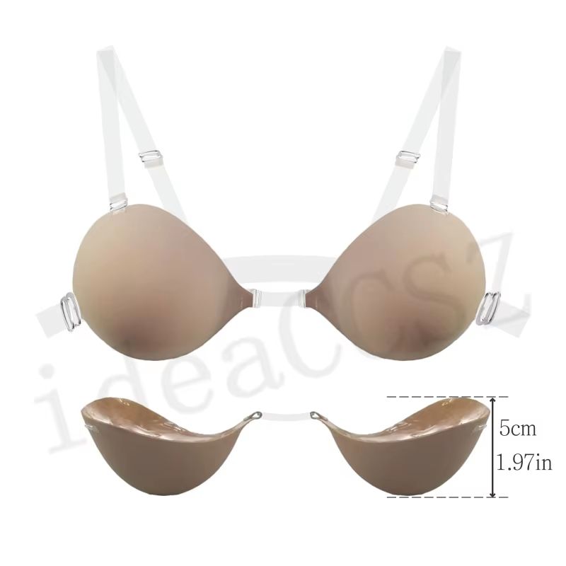 5CM Thick Women Invisible Bra Push up Backless Sticky Underwear Small Breast Lift Adhesive Wedding Lingerie with Transparent Strp