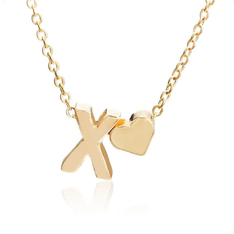 New simple peach heart-shaped letter necklace, elegant and versatile 26-letter original heart clavicle chainX