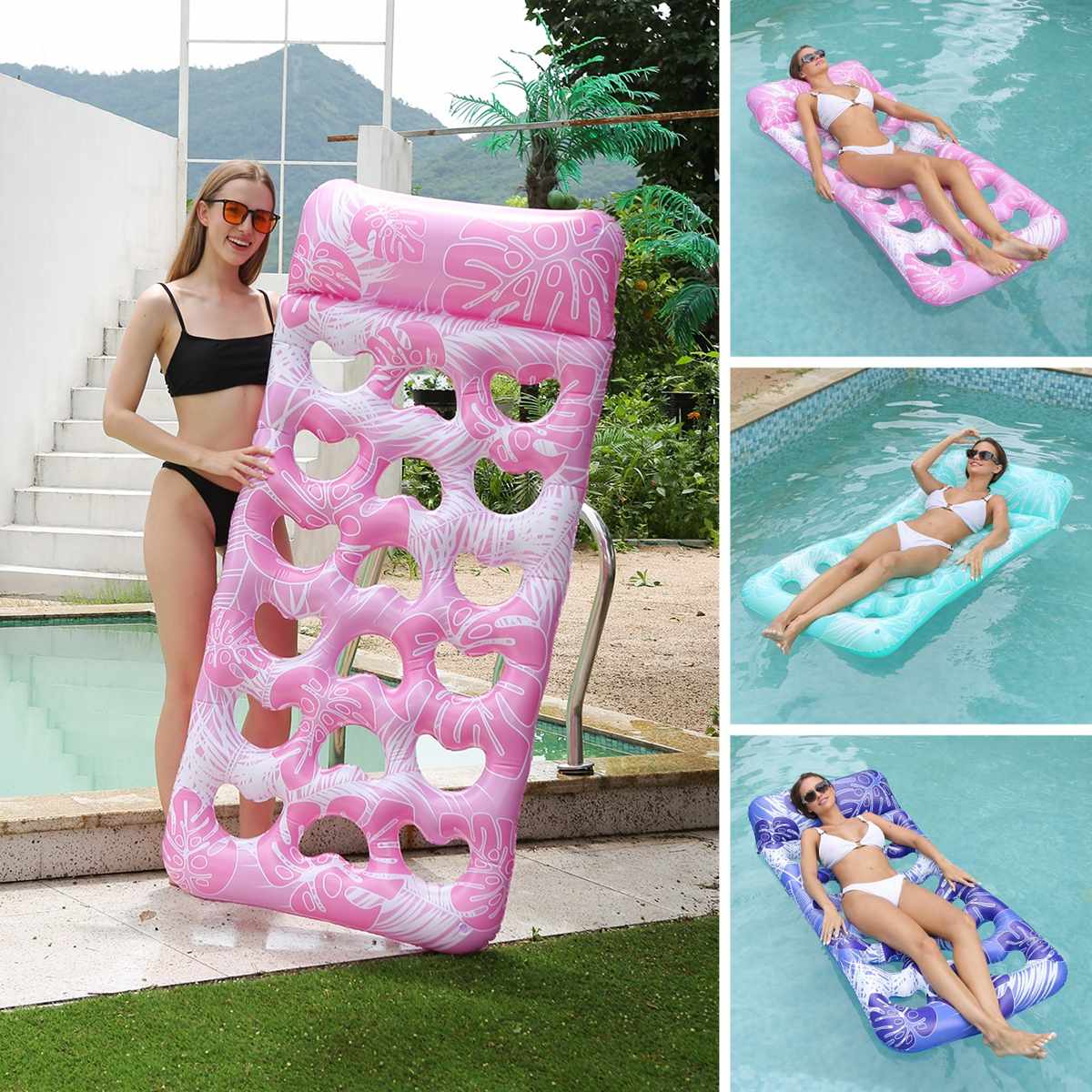New PVC Inflatable Hole Floating Row Summer Water Party Inflatable Floating Row Love Backrest Floating Bed Swimming Ring
