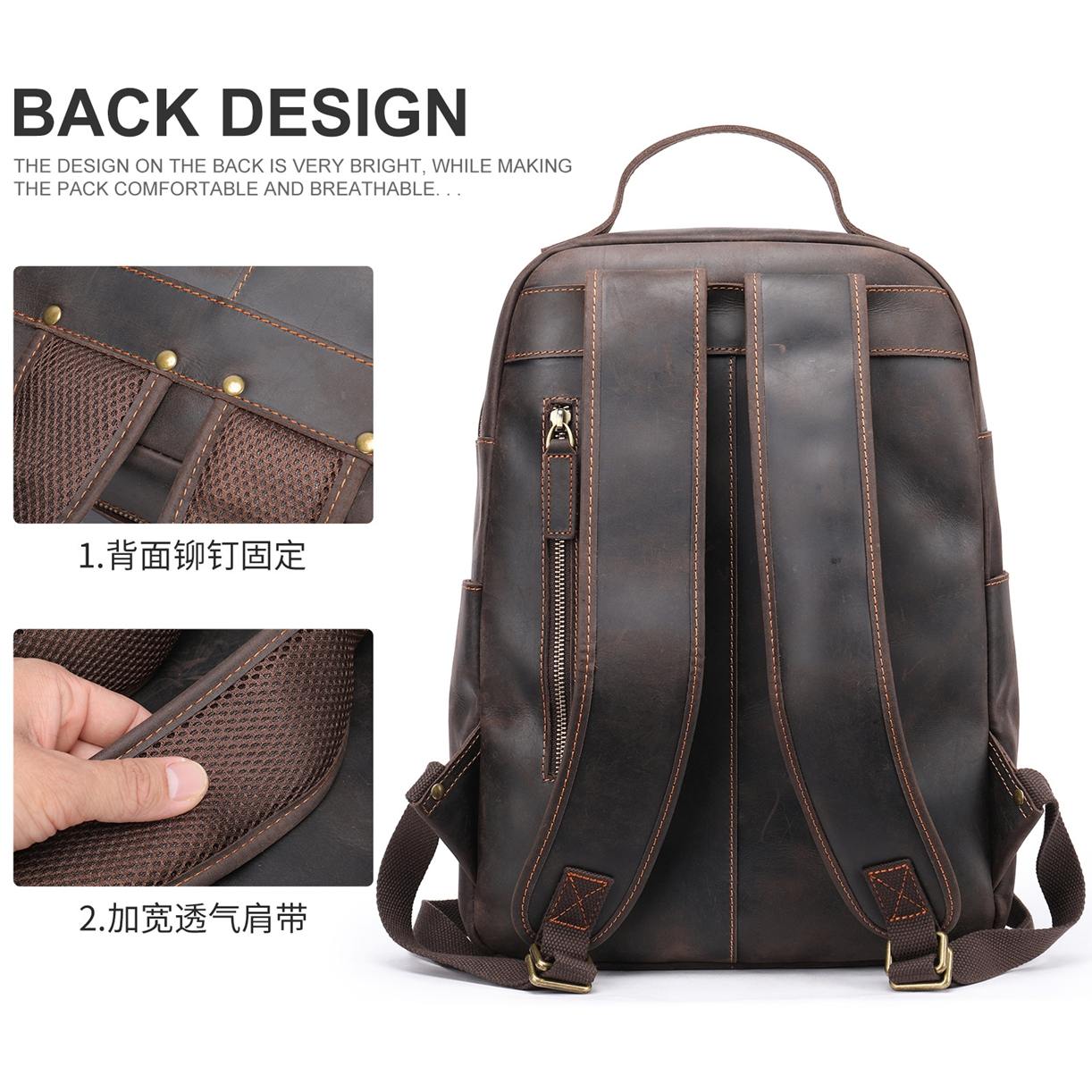 Head layer cowhide business commuting computer backpack, large capacity European and American retro backpack, cross-border crazy horse leather backpack