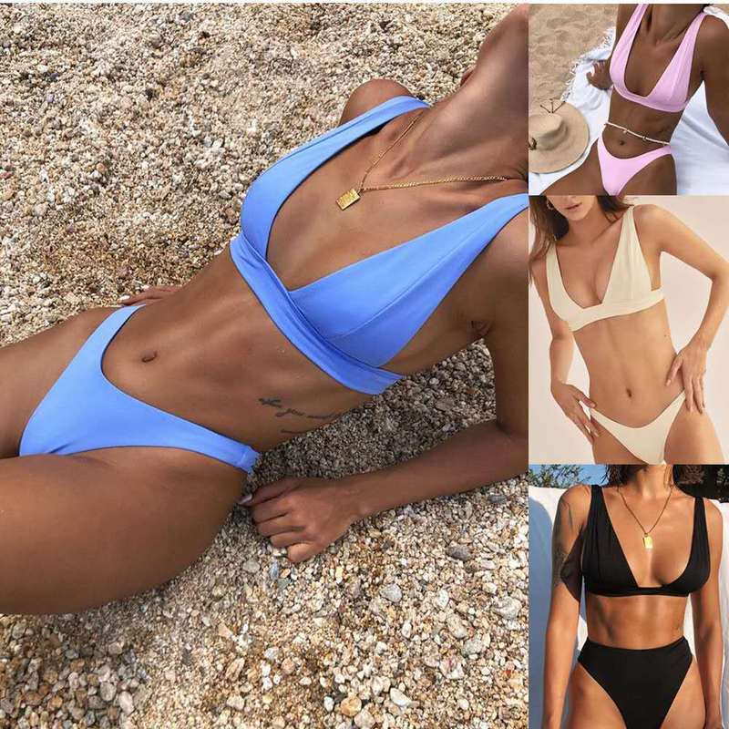 2022 New Style Bikini Fashion Sexy Nylon Solid Color Double Fabric Women's Split Swimsuit