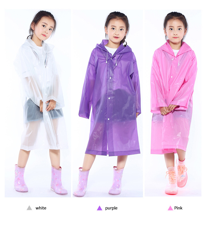 EVA Reusable Raincoat Rain Ponchos with Hood and Elastic Cuff Sleeves for Kids, Size 113 cm x 55 cm