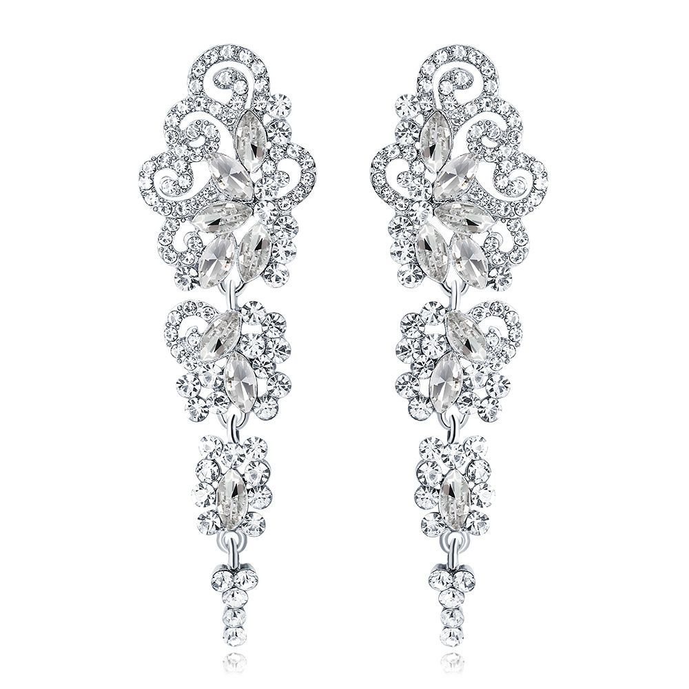 BA042-A Fashion Leaf Zircon Drop Earrings for Women White Gold Color Marquise Crystal Bridal Earring Wedding Party Jewelry