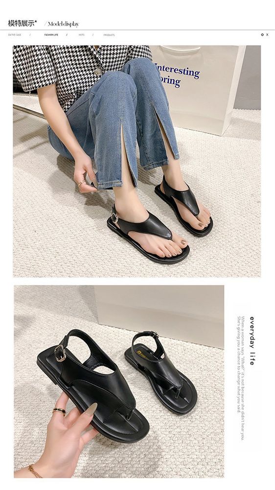 2025 summer new fashion breathable casual shoes buckle personality clip-toe flat shoes low top wear low top sandals