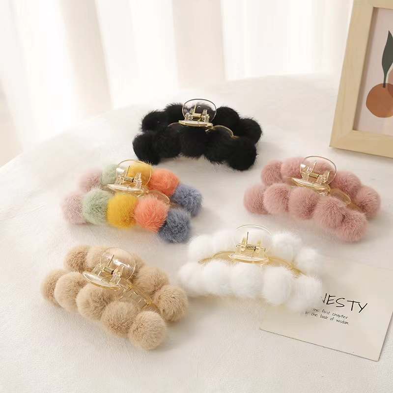 202308301 Women's Autumn and Winter New Colorful Plush Hairpin Cute Head Back Hairpin