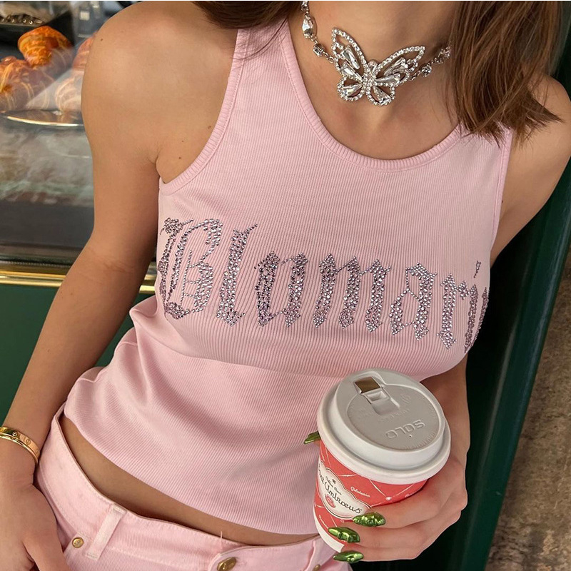 BX70204 Women's Summer New Fashion Slim Vest Top Letter Striped T-Shirt