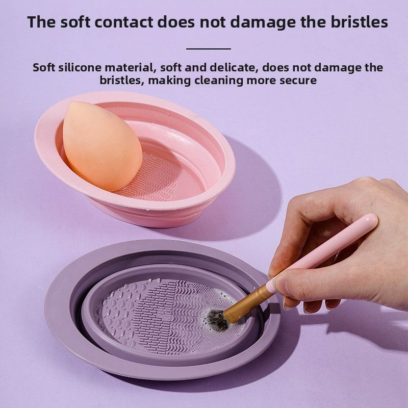 Cosmetic Brush Cleaner Set, Beauty Blender Cleaning Magic Tool, Foldable Silicone Brush Washing Bowl, Powder Puff Cleaning Agent Liquid Tools