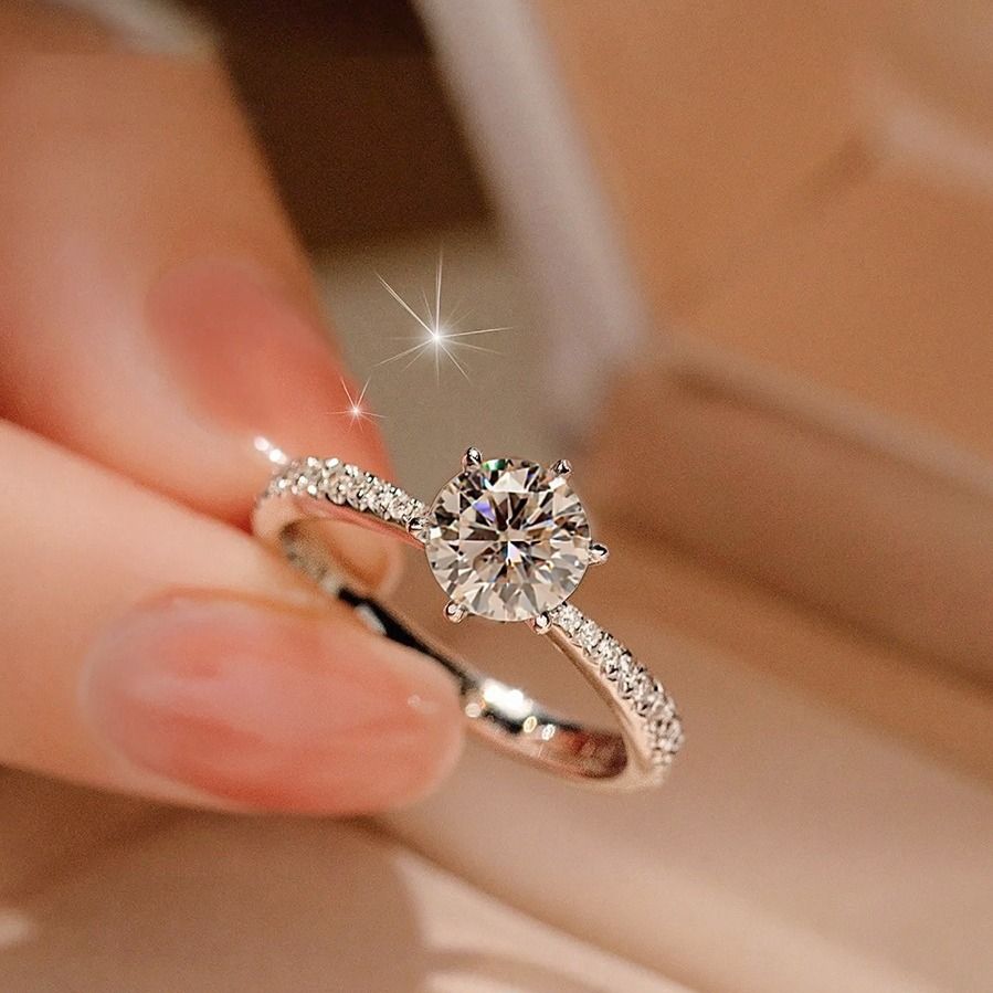 LJZ-55 925 Sterling Silver Wedding Rings Finger Luxury cut 1ct Moissanite Diamond Rings For Women Engagement Gemstone Jewelry Gifts