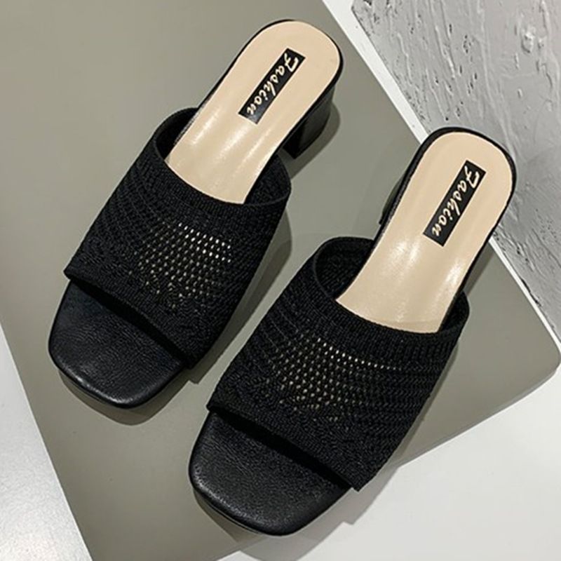 208 Mid Heel Slippers Women's Summer New Fashion Women's Shoes SandalsBlack