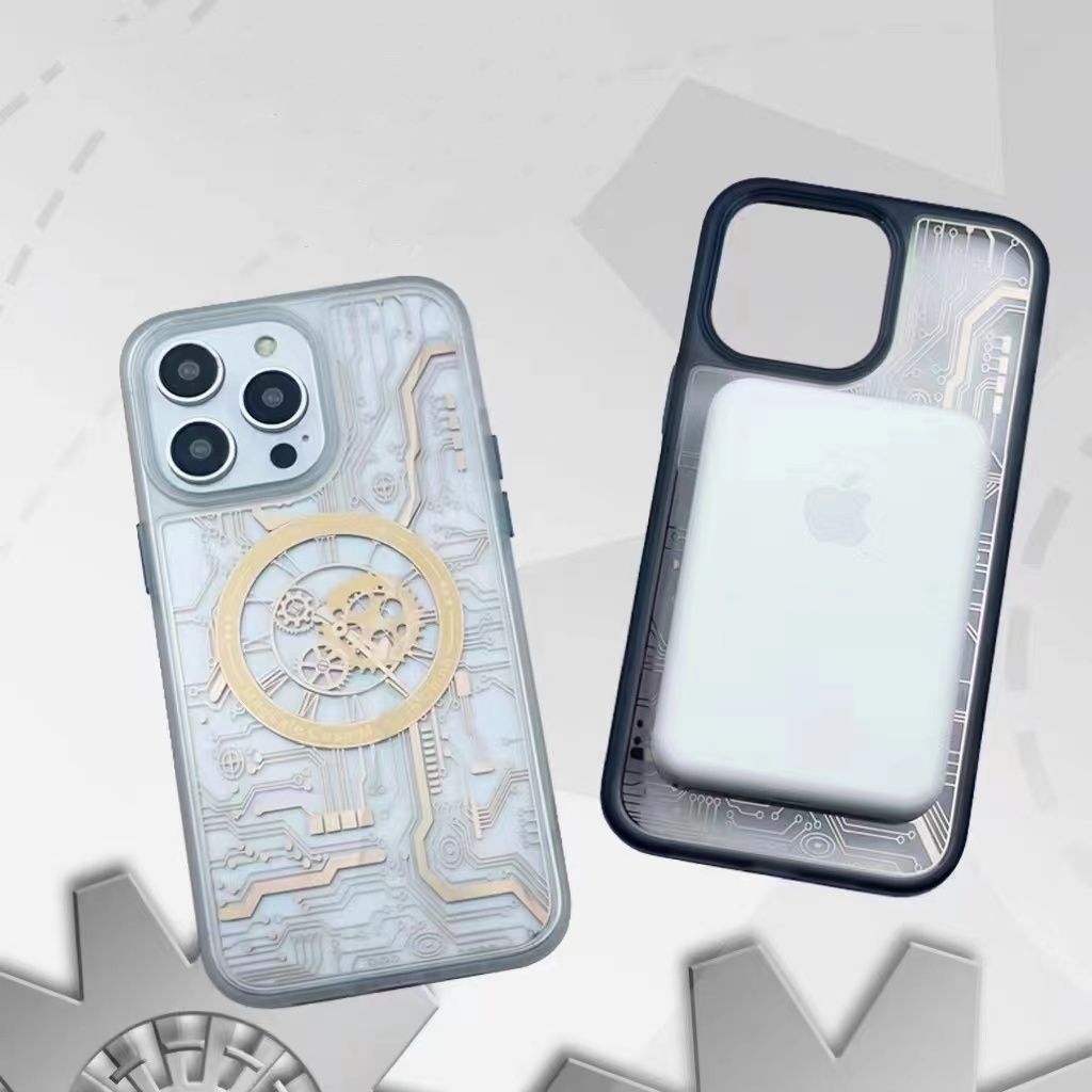 Fashion Designer Clock Wireless Phone Case Luxury Plating Clear Magnetic Phone Case For iphone 14 13 12 11