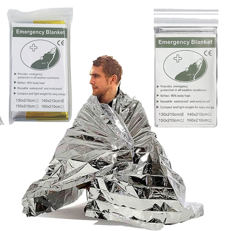 Outdoor Water Proof Emergency Survival Rescue Blanket Foil Thermal Space First Aid Silvery Rescue Curtain Military Blanket Tool