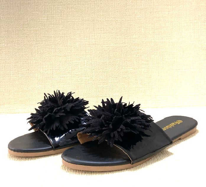 Summer Fashion Flower Sandals Soft foam leather Shoes Black Woman Slipper