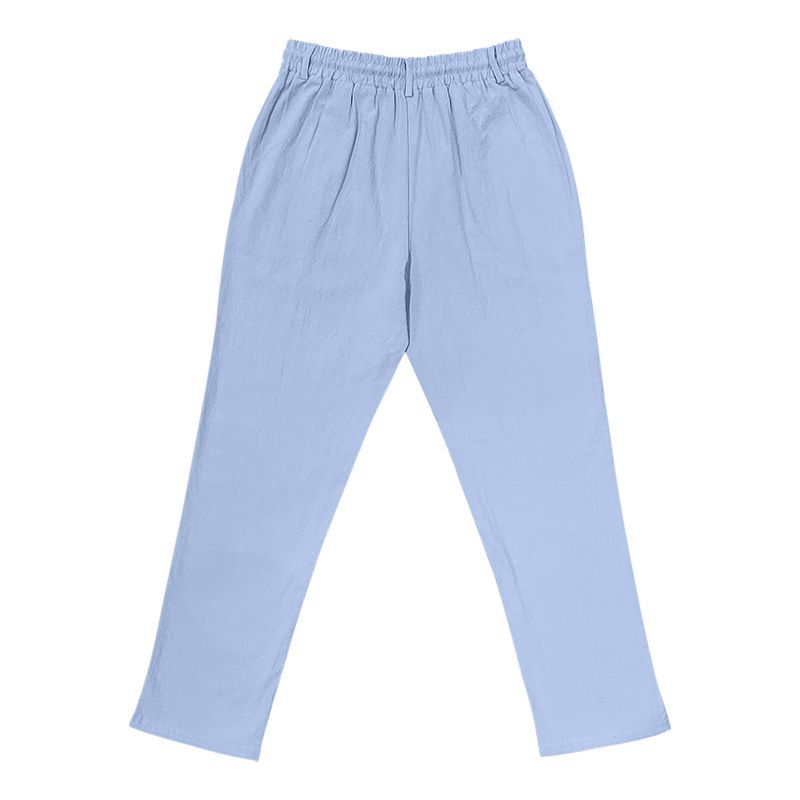 Men's Bottoms Pants Casual American Men's Cotton Linen Pants Button Decoration Drawstring Summer Beach Pants Straight Tube Solid Color Breathable Pants
