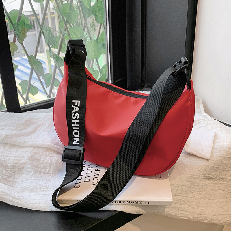 9287-QS Women's Spring New Solid Color Nylon Bag Casual Wide Shoulder Strap Cross-Body Bag