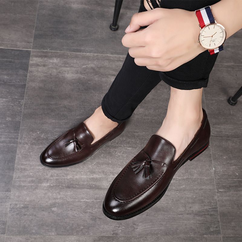 Large size men's shoes wholesale British Korean version men's casual leather shoes bean shoes,brown