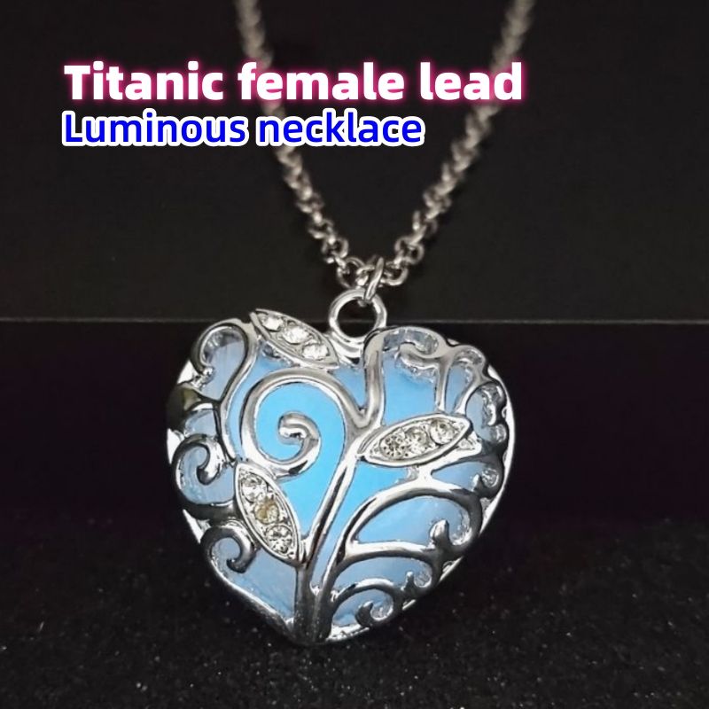 Titanic female lead classic hollowed out ocean heart glowing pendant necklace, beloved holiday gift CRRSHOP Luminous necklace free shipping