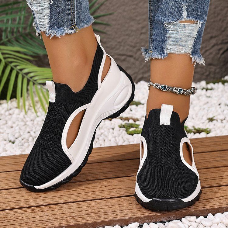 Women's Wide Width Knit Flats 2025 Breathable Lace-Up Casual Shoes Lightweight Walking Shoes for Wide Feet
