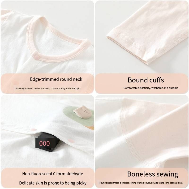 Baby Summer Ice Ceramic Cotton Romper, Long Sleeve No Bone Stitching Jumpsuit, Breathable Thin Infant Onesies with Snap Closure, 66-90cm