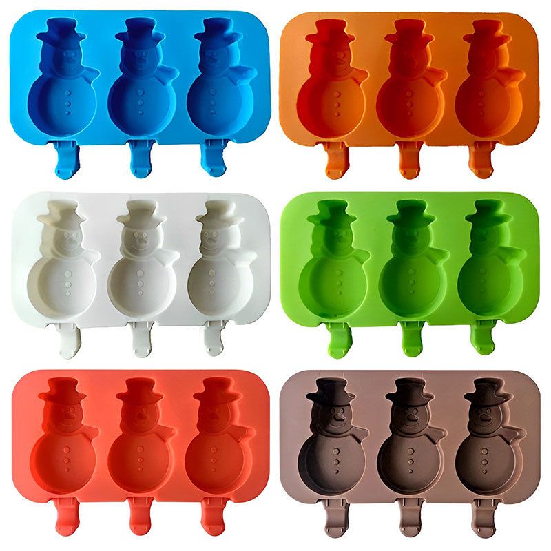 Kids Cartoon Popsicle Molds - 1 Pack, 3-Cavity Food-Grade Silicone Ice Pop Cream Molds, with Reusable Sticks, Non-Stick Flat Design, Easy Release, Stackable for Space Saving