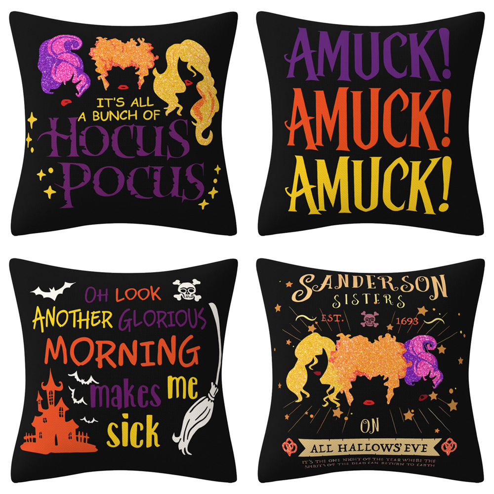 LKJHE-08 Halloween Pillow Covers 45x45cm Amuck and Castle Decor Black Pillow Covers Halloween Decorations Farmhouse Pillows Decorative Throw Cushion Covers for Home Couch