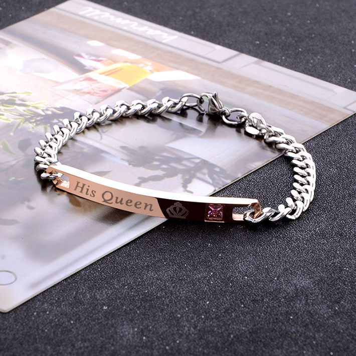 2 Pcs/Set Couple Bracelets Men/Women Bracelets His Queen Her King Bracelet Chain Crystal On Hands Jewelry Lovers Gift Valentine's Day