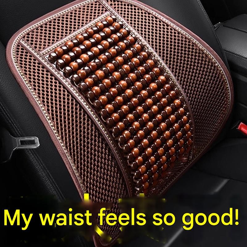 Summer Wooden Bead Car Lumbar Support Cushion, Breathable Waist Support Pad, Non-slip Backrest Pillow for Driver Seat, Ergonomic Waist Relief Cushion for Auto Driving
