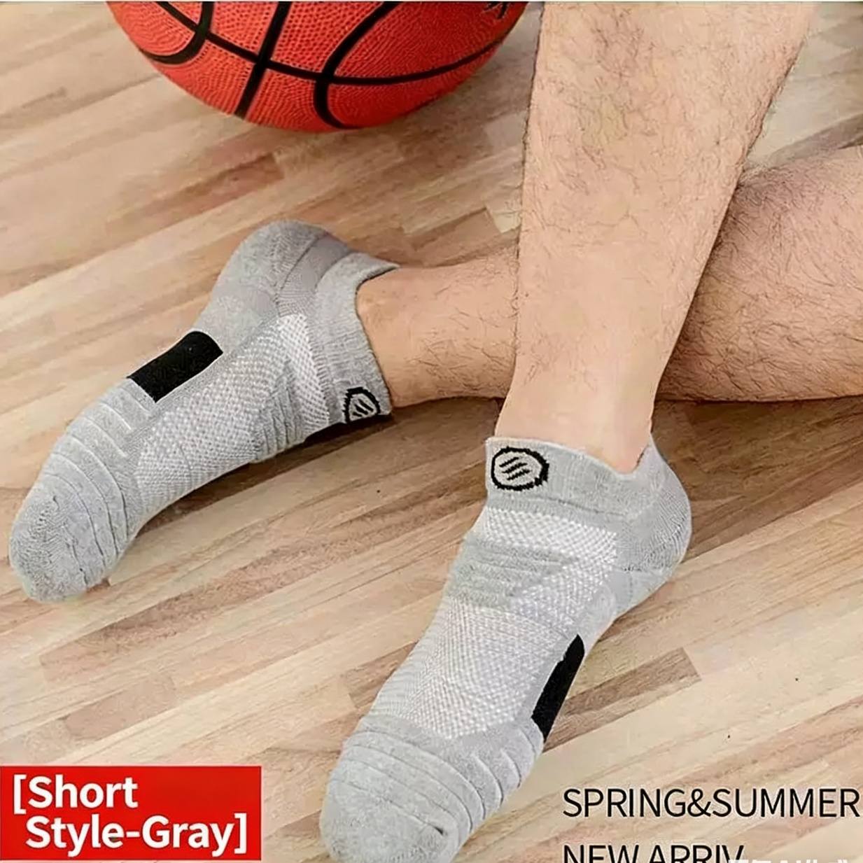 Men's Professional Low Cut Sports Socks, Breathable Mesh Running Basketball Socks, Thickened Terry Sole Cushioned Athletic Socks for Summer, All Seasons