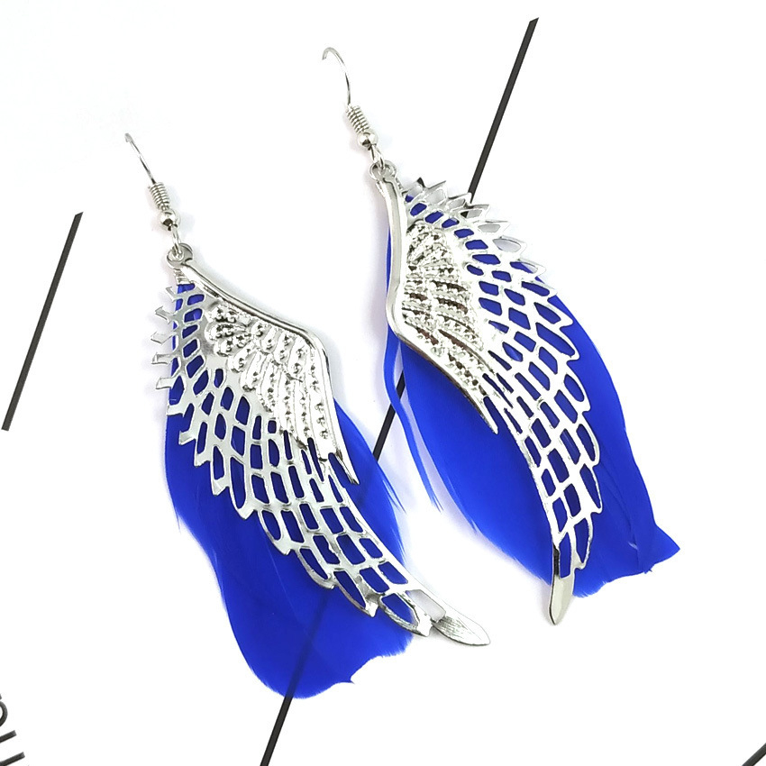 00227 Fashion Exaggerated Long Angel Wings Feather Dangle Earrings Simple Alloy Drop Earrings